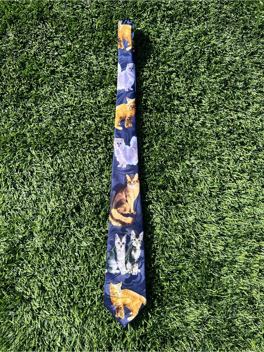 Navy Cat Print Necktie - Unbranded